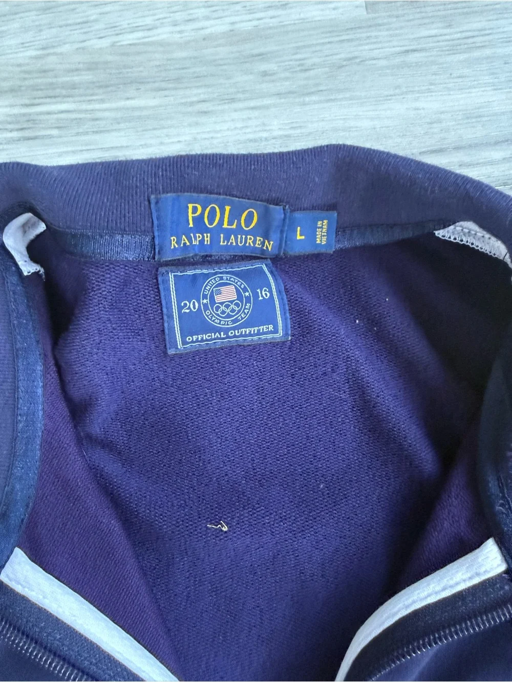 Polo by Ralph Lauren Navy Zip-Up Olympic Track Jacket with White Stripes